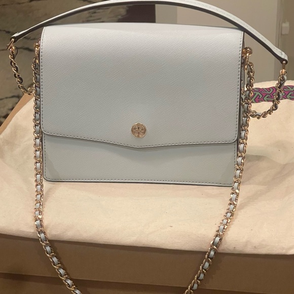 Lightly used Tori Burch light blue purse. Beautiful condition. $150 - Picture 3 of 9